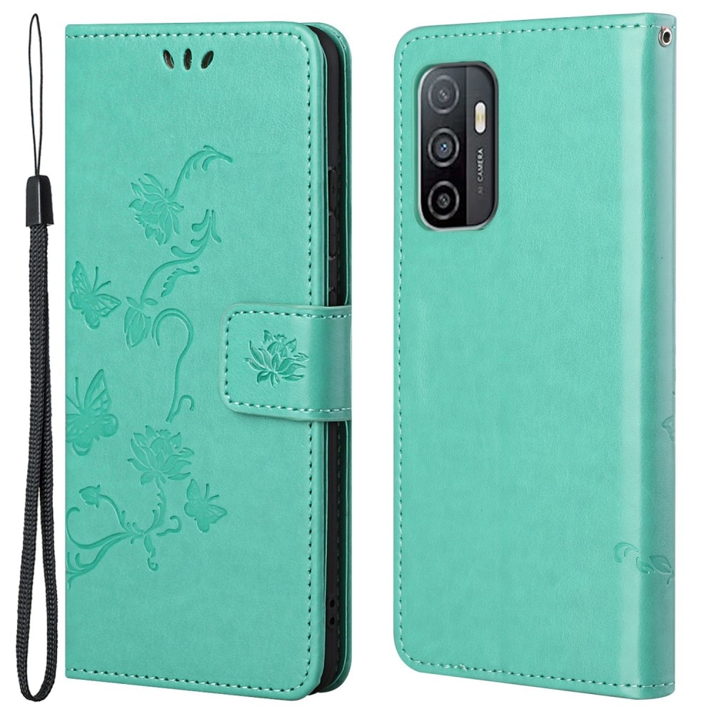 Samsung Galaxy A53 Leather Cover Imprinted Butterflies Green