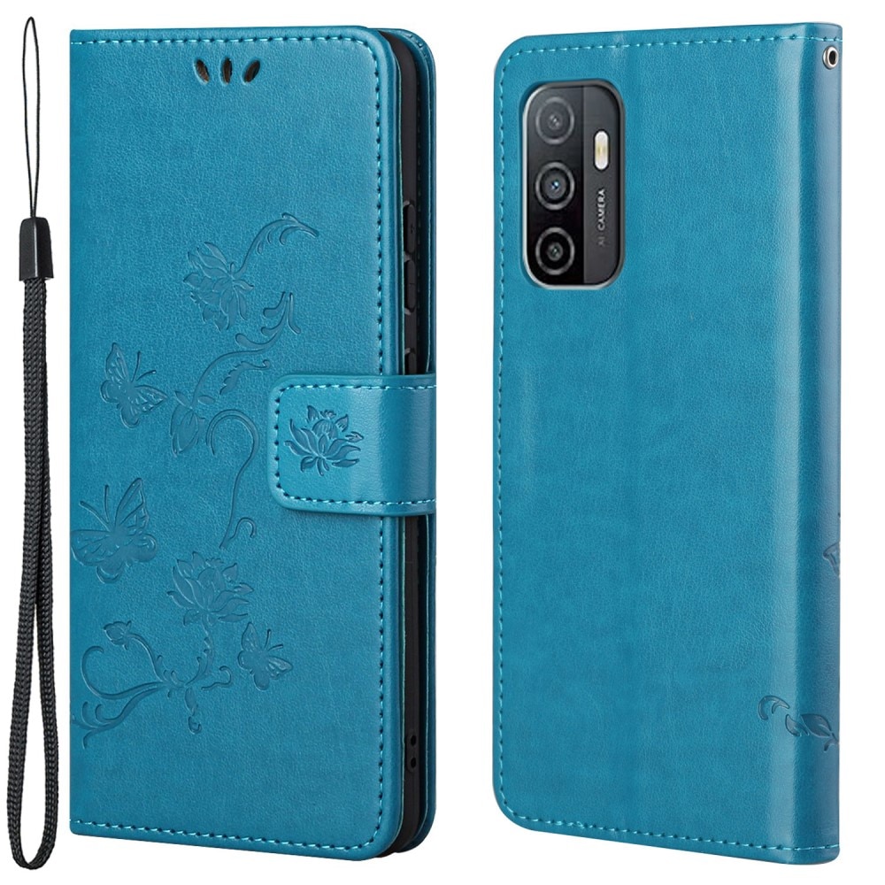 Samsung Galaxy A33 Leather Cover Imprinted Butterflies Blue