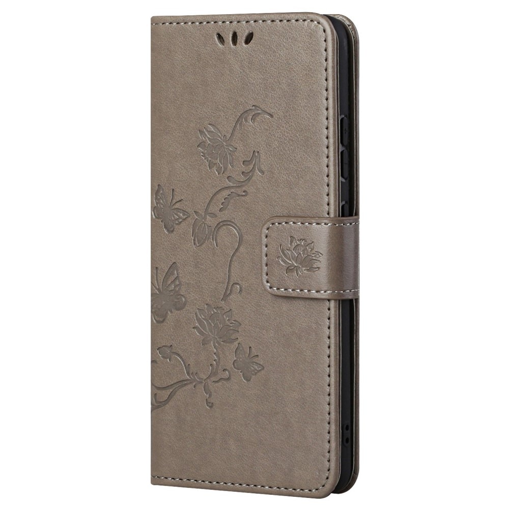 Samsung Galaxy A33 Leather Cover Imprinted Butterflies Grey