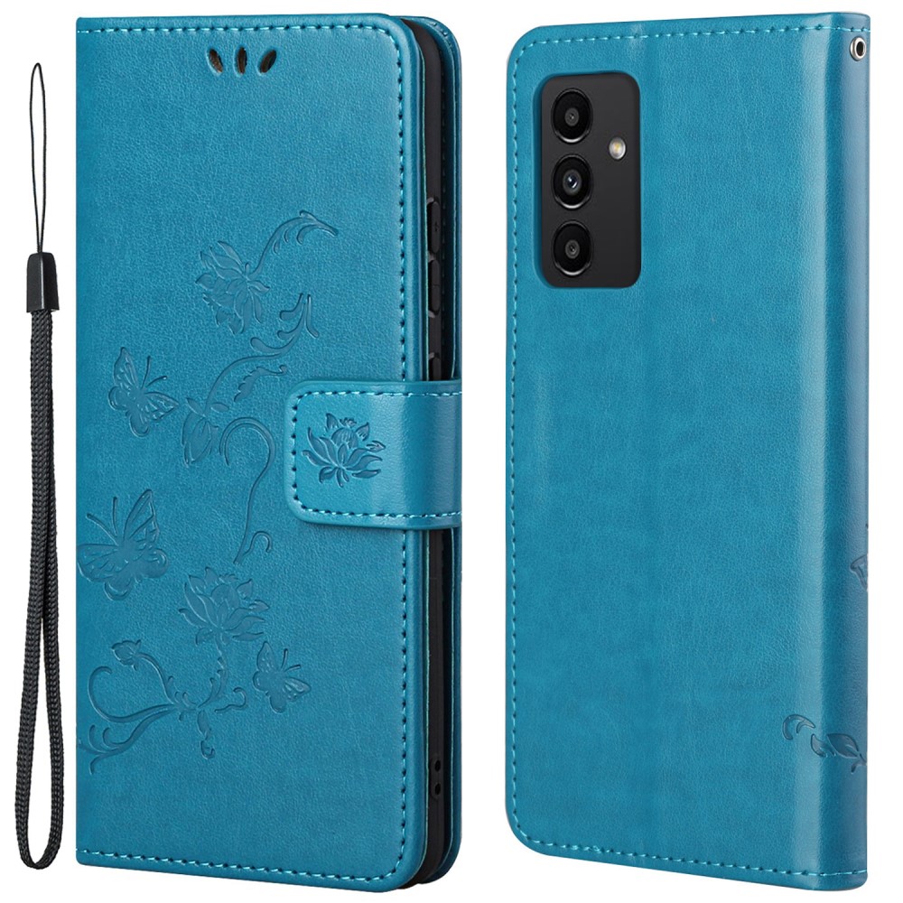 Samsung Galaxy A13 Leather Cover Imprinted Butterflies Blue