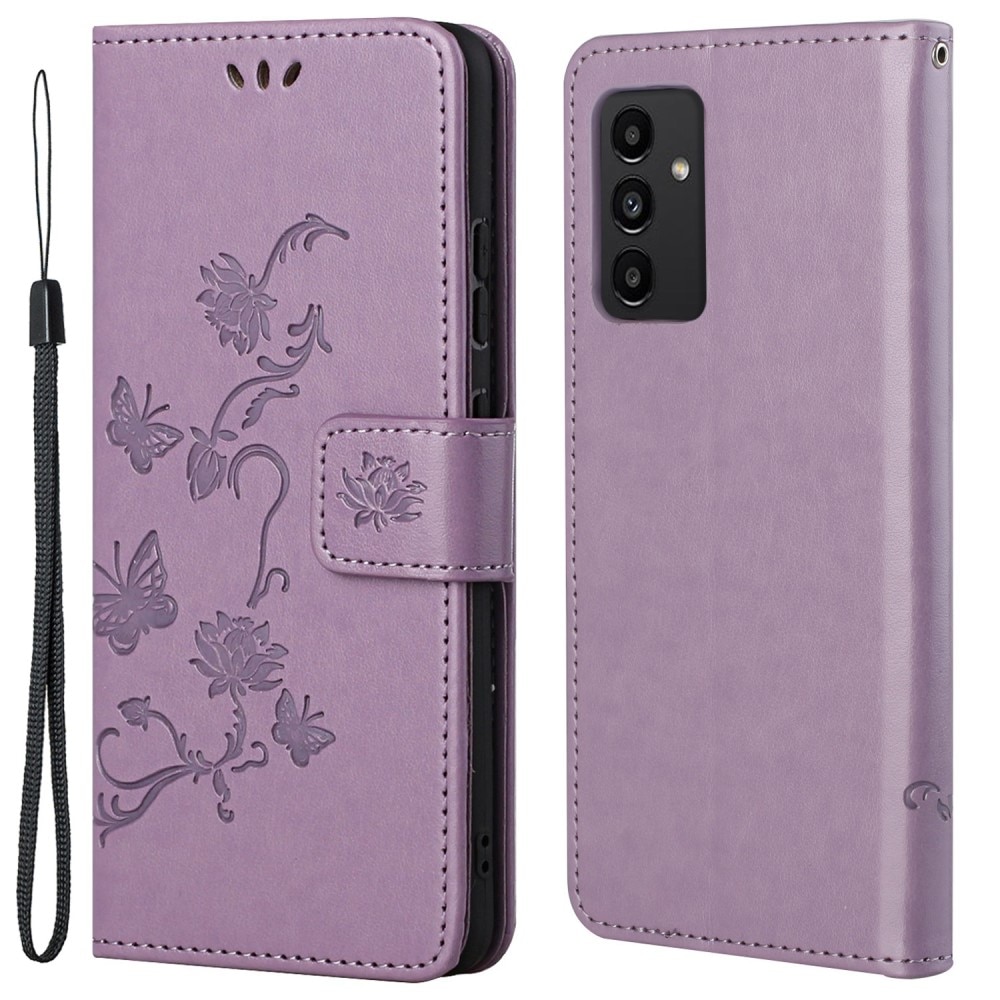 Samsung Galaxy A13 Leather Cover Imprinted Butterflies Purple