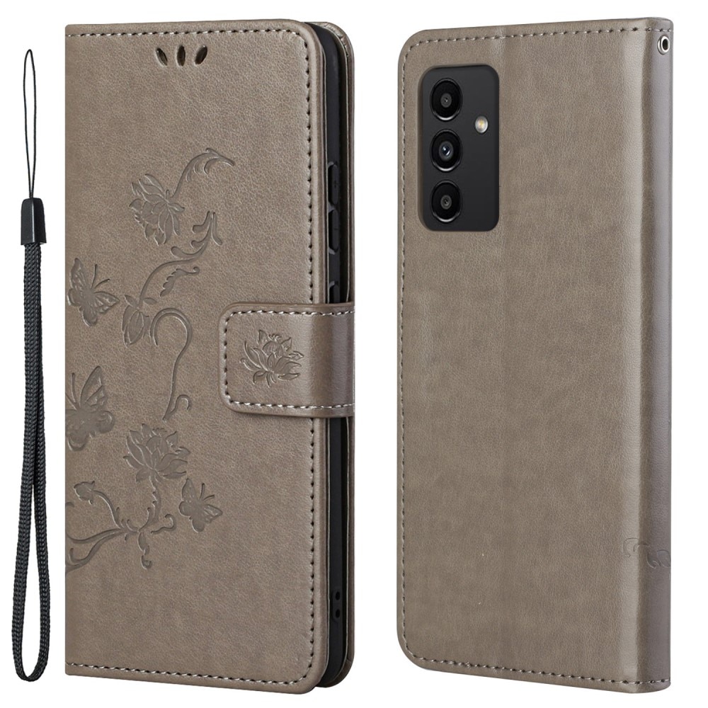 Samsung Galaxy A13 Leather Cover Imprinted Butterflies Grey