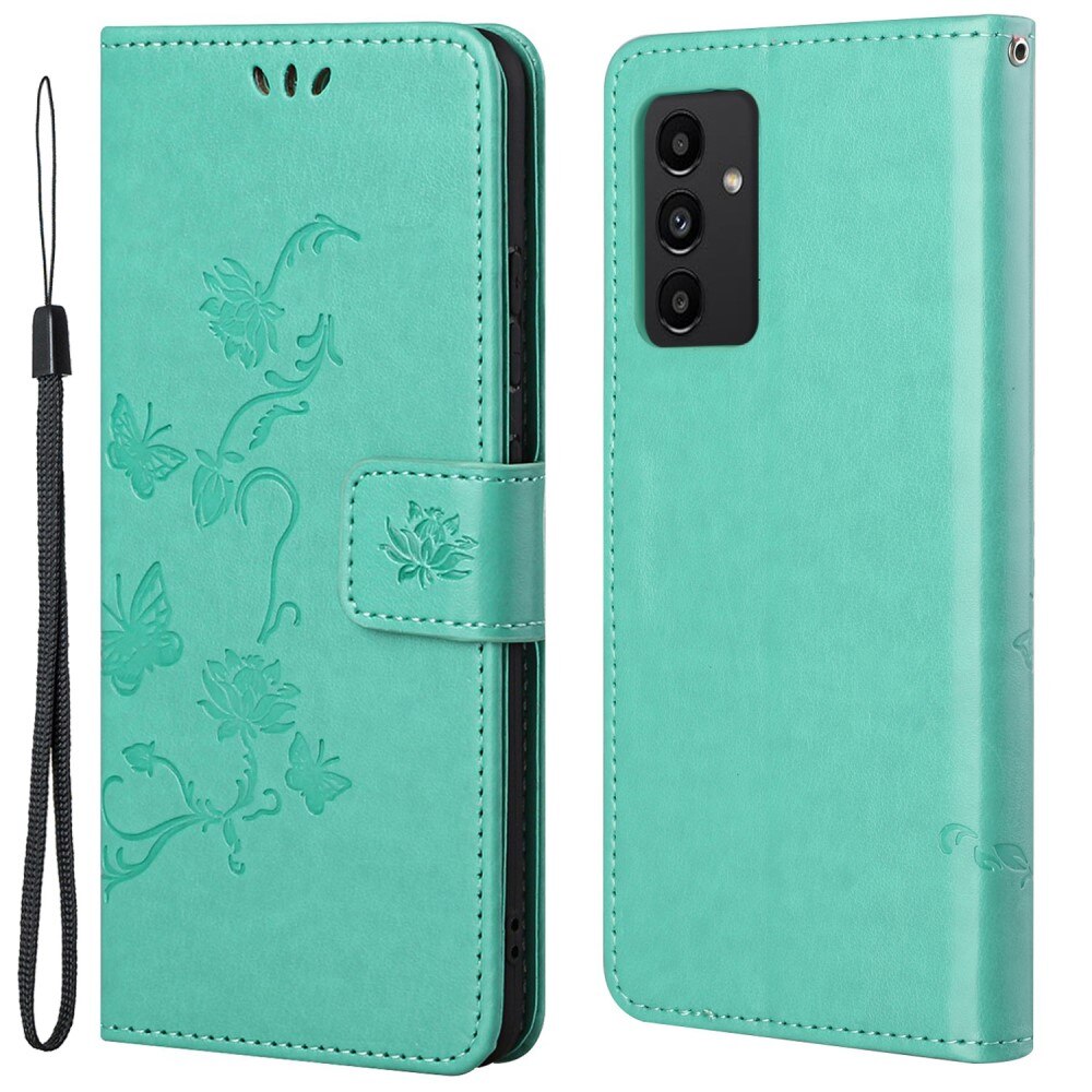 Samsung Galaxy A13 Leather Cover Imprinted Butterflies Green