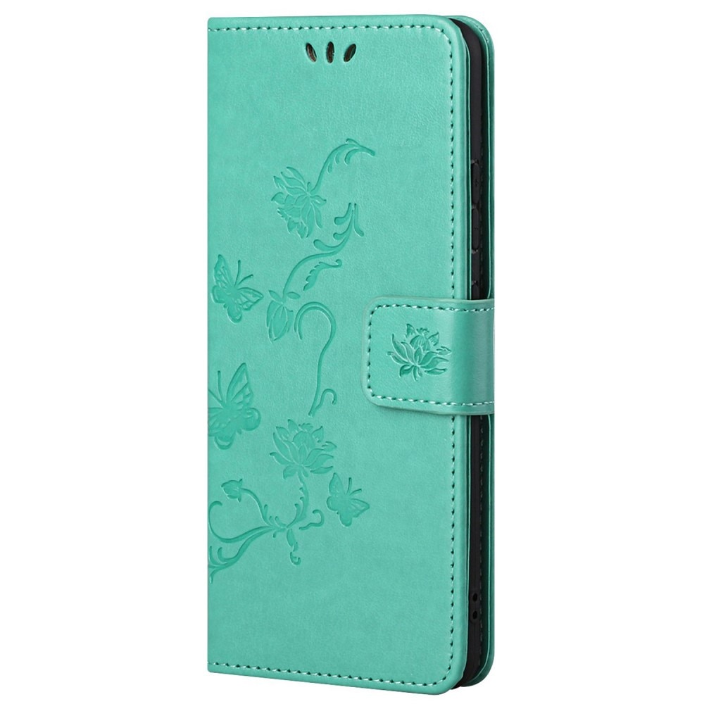 Samsung Galaxy A13 Leather Cover Imprinted Butterflies Green