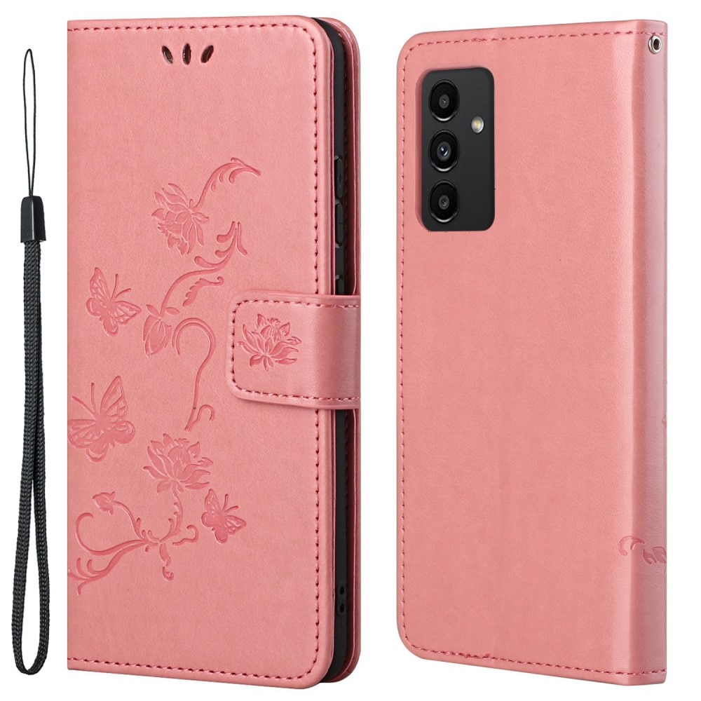 Samsung Galaxy A13 Leather Cover Imprinted Butterflies Pink