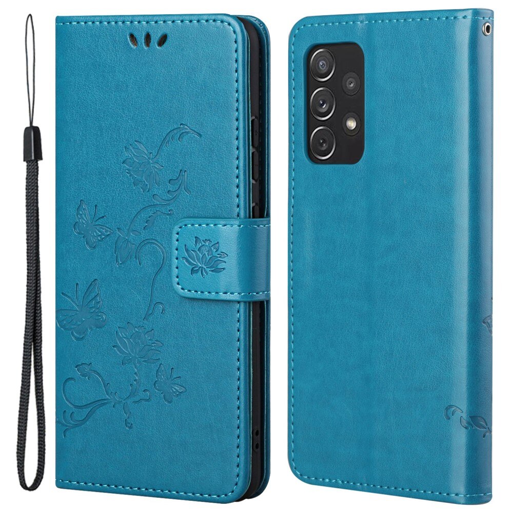 Samsung Galaxy A73 5G Leather Cover Imprinted Butterflies Blue