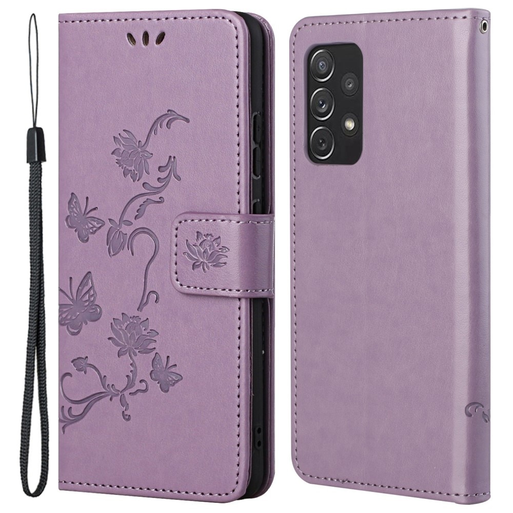 Samsung Galaxy A73 5G Leather Cover Imprinted Butterflies Purple