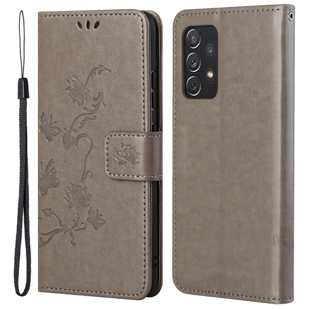 Samsung Galaxy A73 5G Leather Cover Imprinted Butterflies Grey