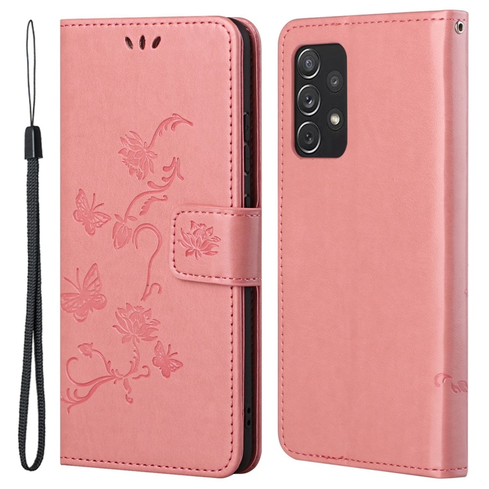 Samsung Galaxy A73 5G Leather Cover Imprinted Butterflies Pink