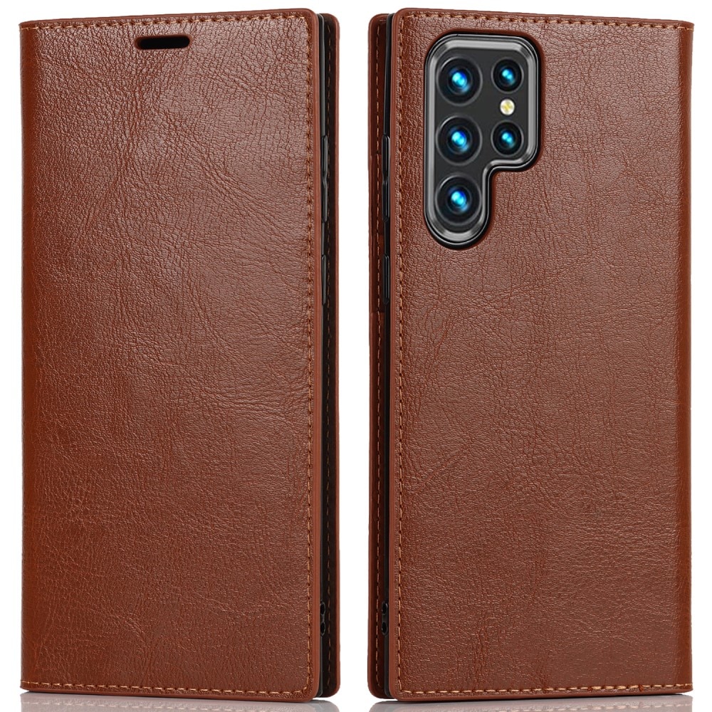 Samsung Galaxy S22 Ultra Genuine Leather Wallet Case Brown