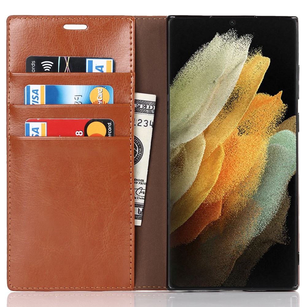 Samsung Galaxy S22 Ultra Genuine Leather Wallet Case Brown