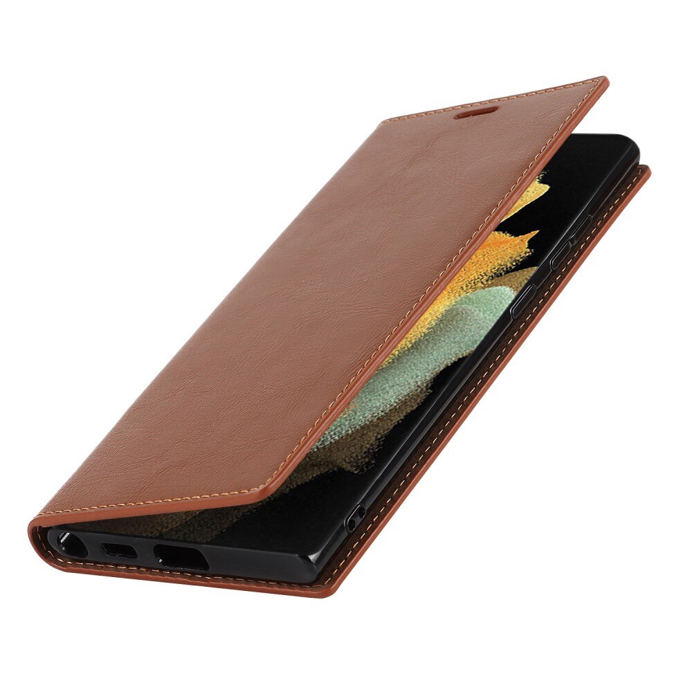 Samsung Galaxy S22 Ultra Genuine Leather Wallet Case Brown