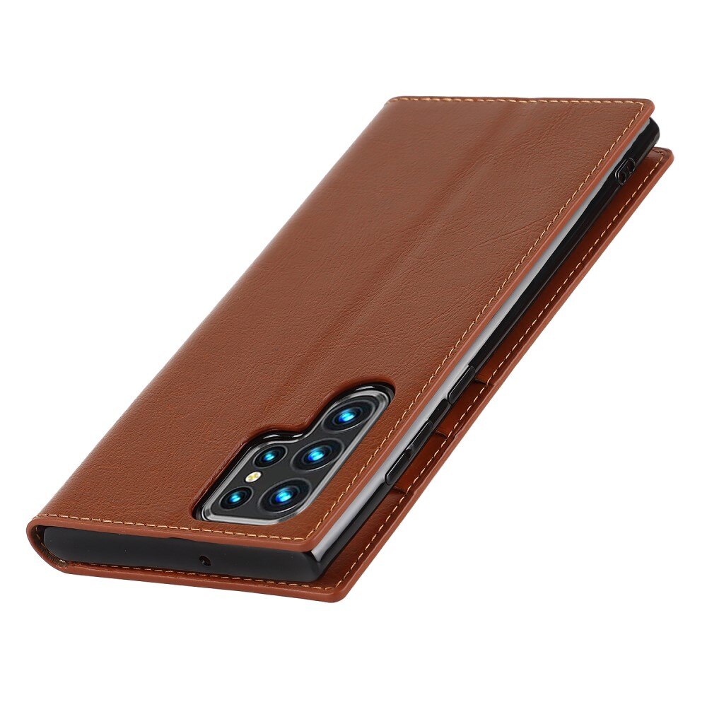 Samsung Galaxy S22 Ultra Genuine Leather Wallet Case Brown