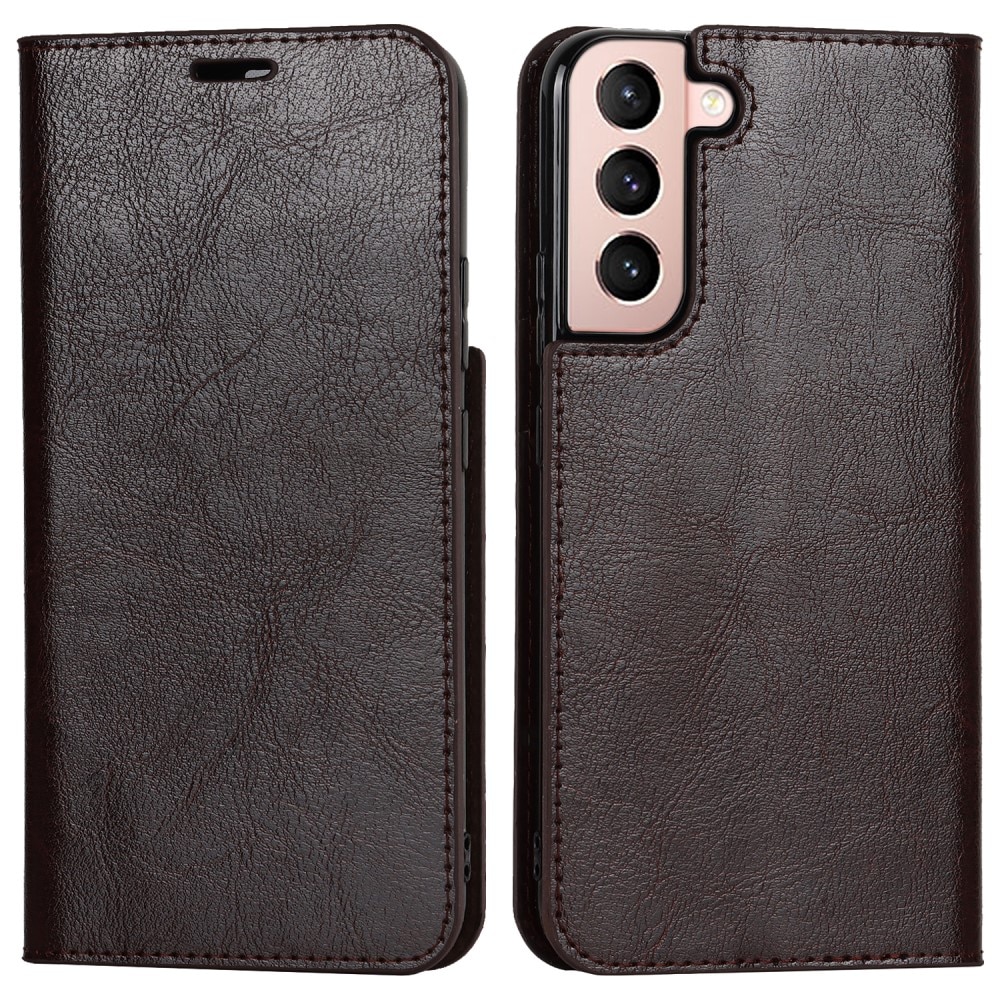 Samsung Galaxy S21 Genuine Leather Wallet Case Dark Brown