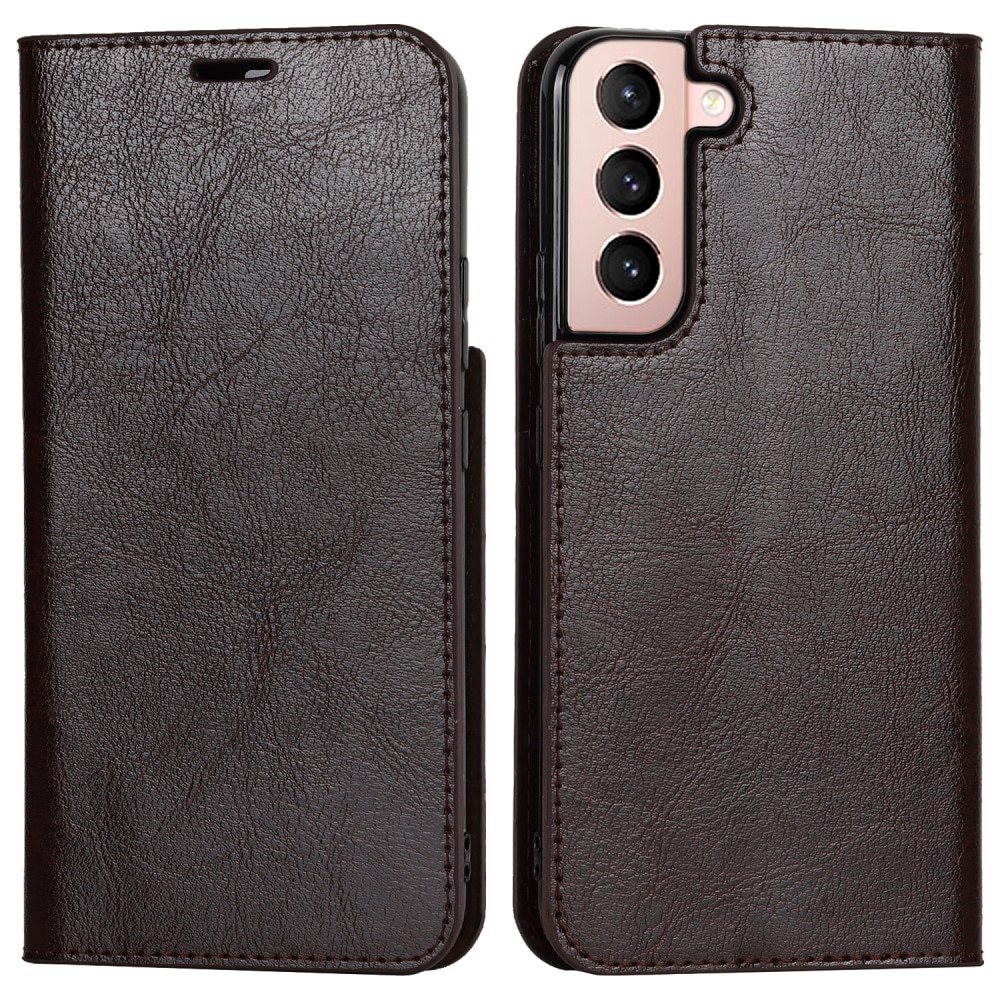 Samsung Galaxy S22 Genuine Leather Wallet Case Dark Brown