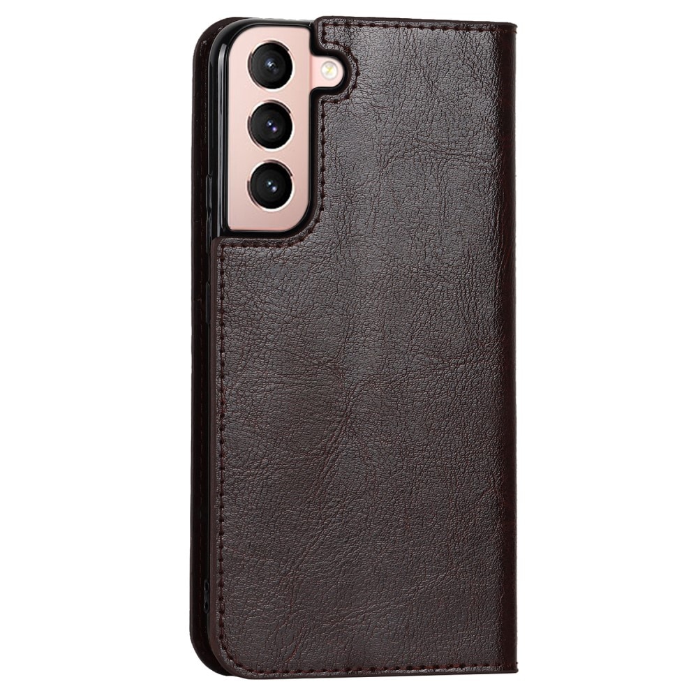 Samsung Galaxy S22 Genuine Leather Wallet Case Dark Brown