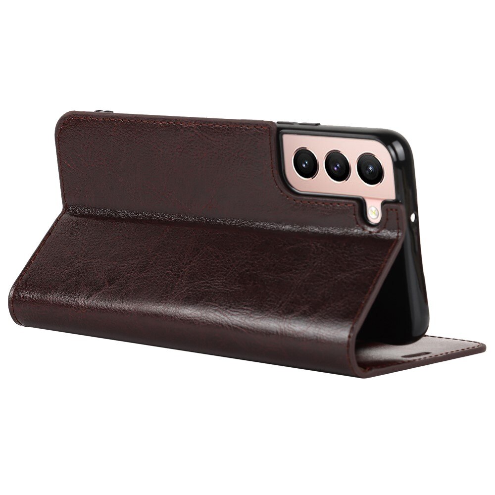 Samsung Galaxy S22 Genuine Leather Wallet Case Dark Brown