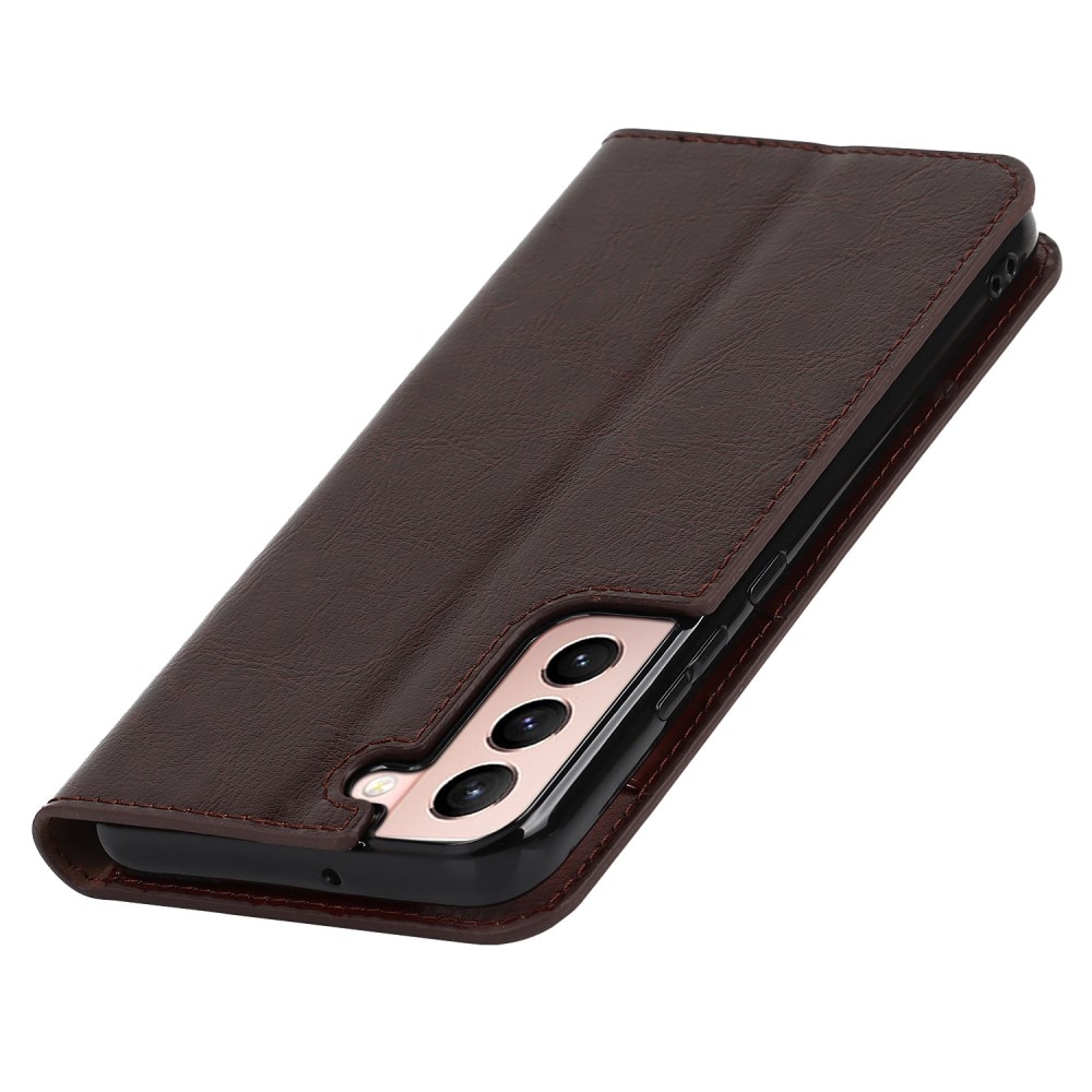 Samsung Galaxy S22 Genuine Leather Wallet Case Dark Brown