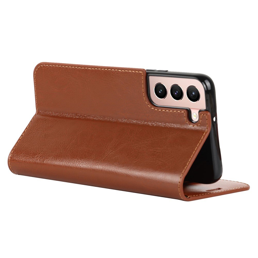 Samsung Galaxy S22 Genuine Leather Wallet Case Brown