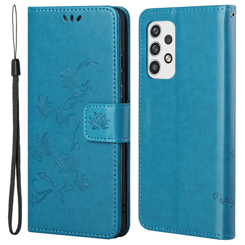 Samsung Galaxy A23 Leather Cover Imprinted Butterflies Blue