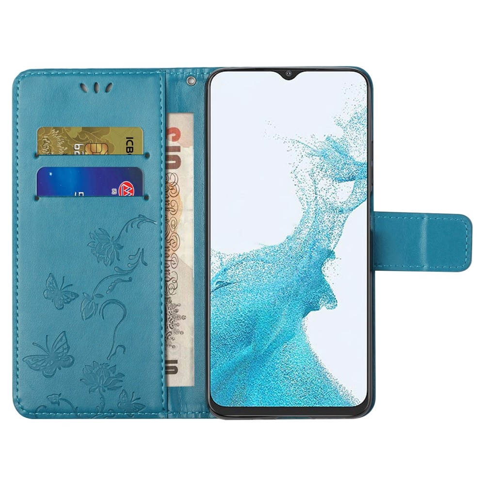 Samsung Galaxy A23 Leather Cover Imprinted Butterflies Blue