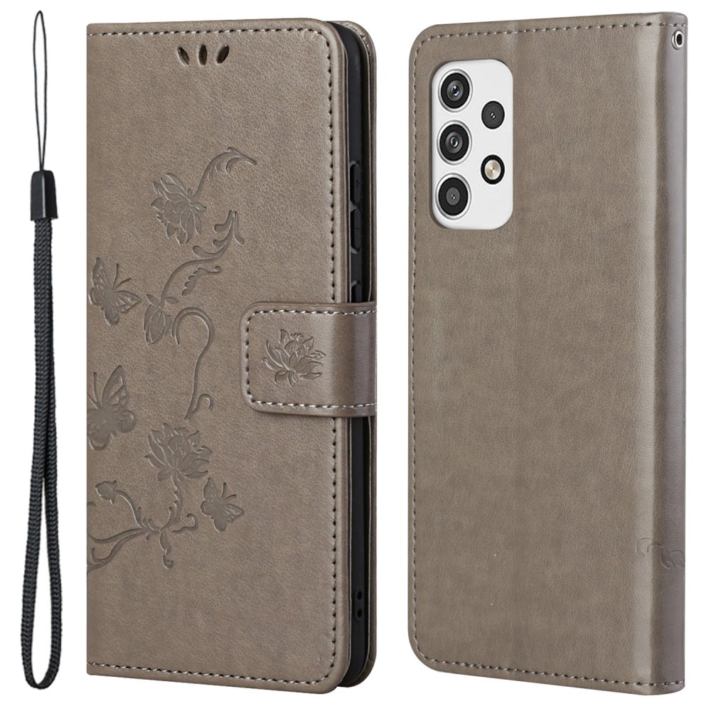 Samsung Galaxy A23 Leather Cover Imprinted Butterflies Grey