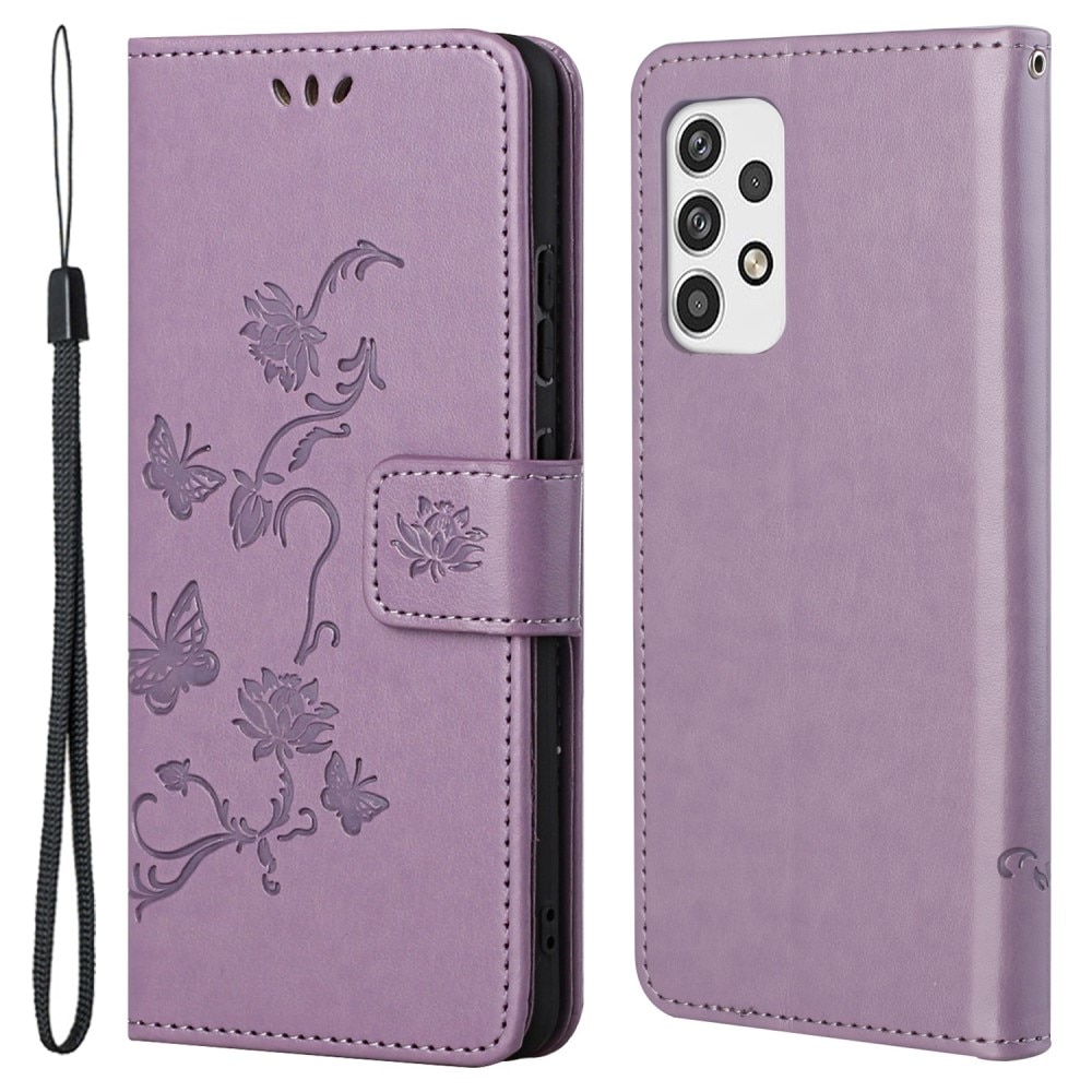 Samsung Galaxy A23 Leather Cover Imprinted Butterflies Purple