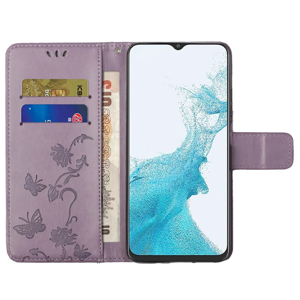 Samsung Galaxy A23 Leather Cover Imprinted Butterflies Purple