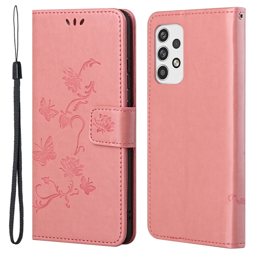 Samsung Galaxy A23 Leather Cover Imprinted Butterflies Pink