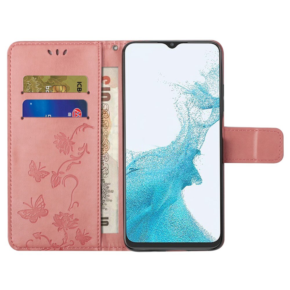 Samsung Galaxy A23 Leather Cover Imprinted Butterflies Pink