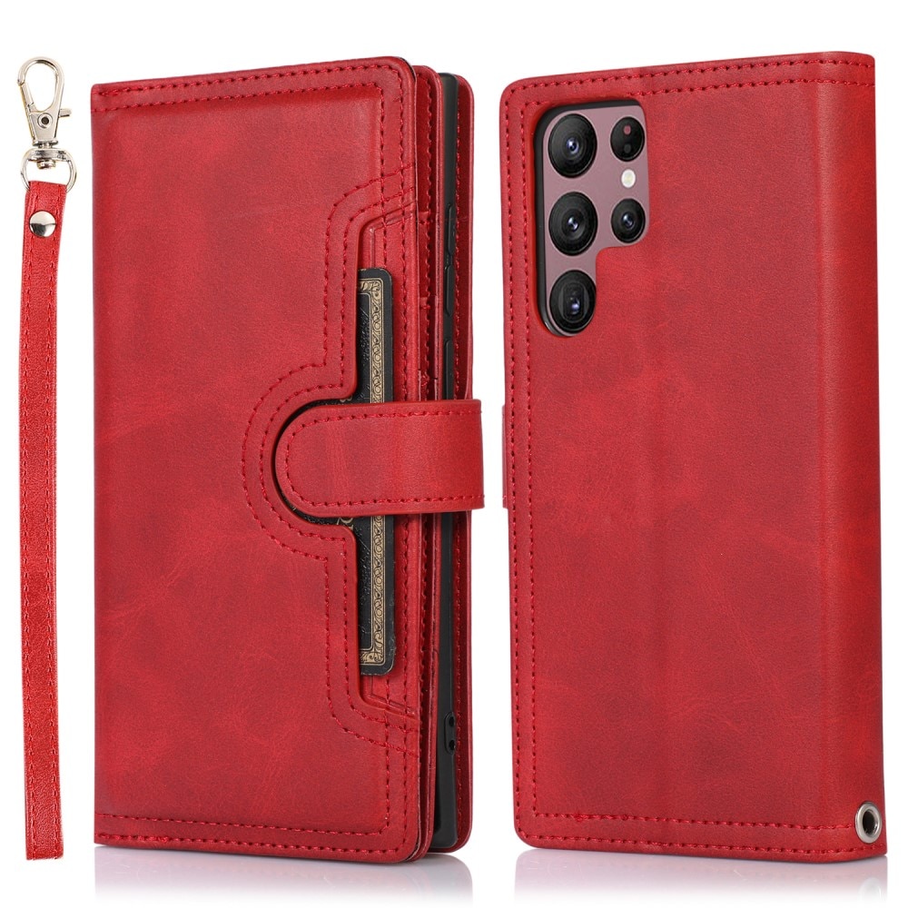Samsung Galaxy S22 Ultra Multi-slot Leather Cover Red