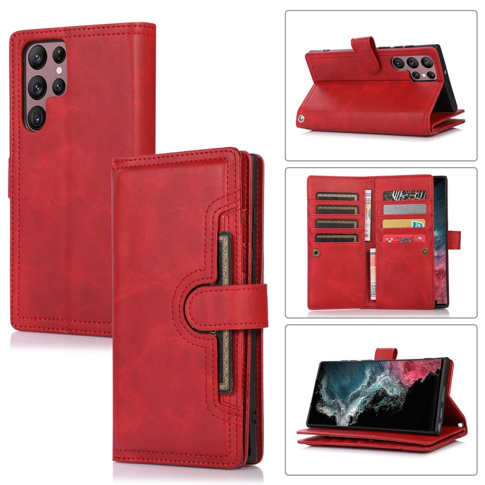 Samsung Galaxy S22 Ultra Multi-slot Leather Cover Red