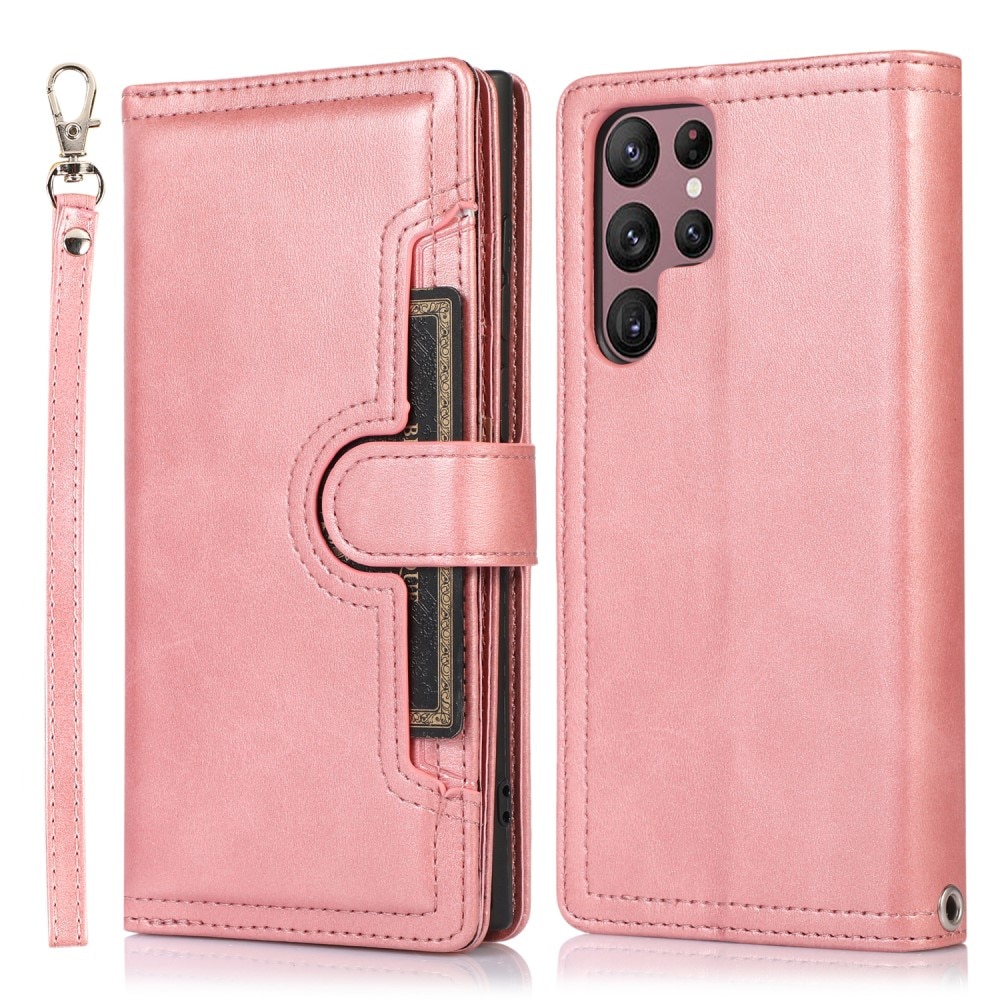 Samsung Galaxy S22 Ultra Multi-slot Leather Cover Pink