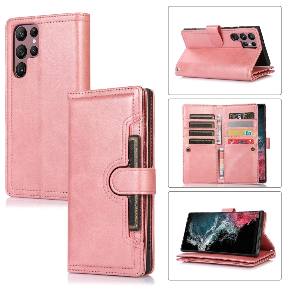 Samsung Galaxy S22 Ultra Multi-slot Leather Cover Pink