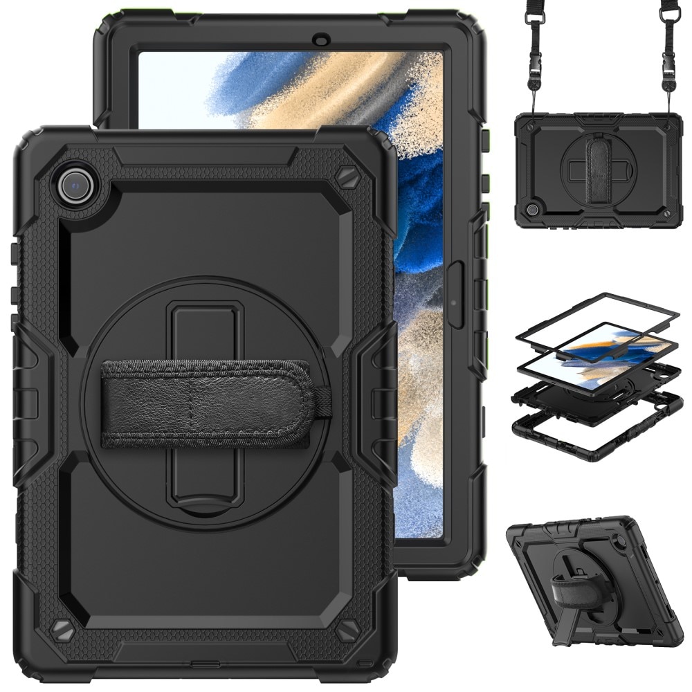 Samsung Galaxy Tab A8 10.5 Shockproof Full Protection Hybrid Case w. Shoulder Strap Black