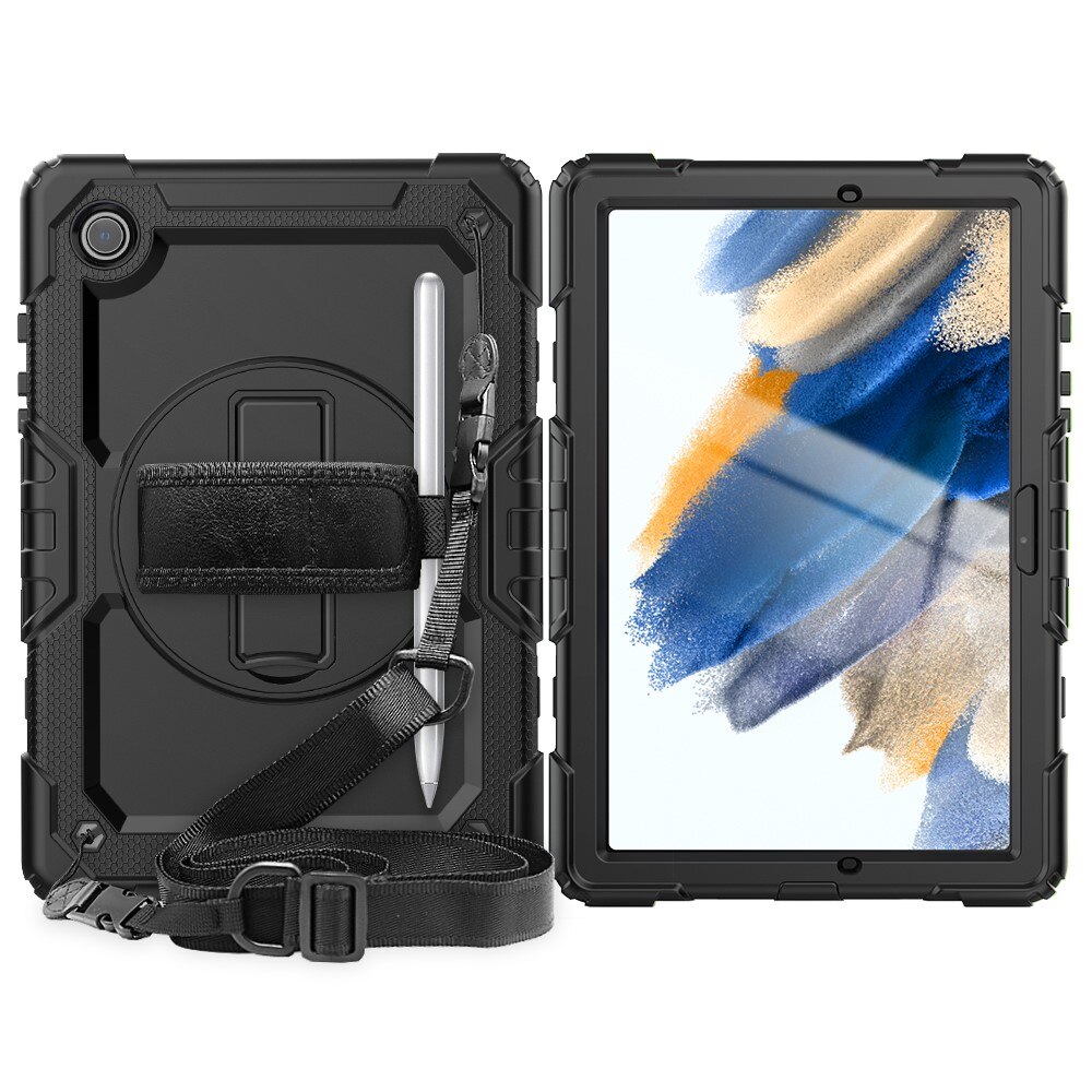 Samsung Galaxy Tab A8 10.5 Shockproof Full Protection Hybrid Case w. Shoulder Strap Black