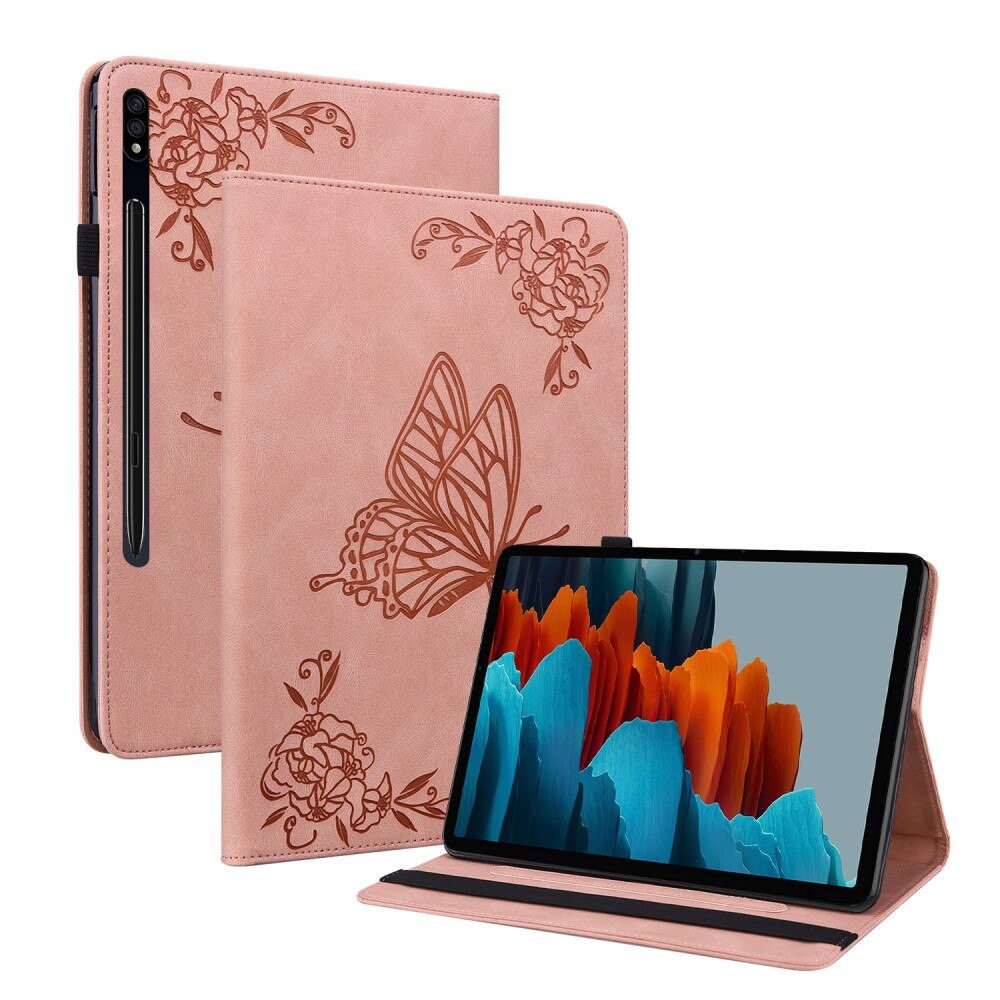 Samsung Galaxy Tab S8 Leather Cover Butterflies Pink