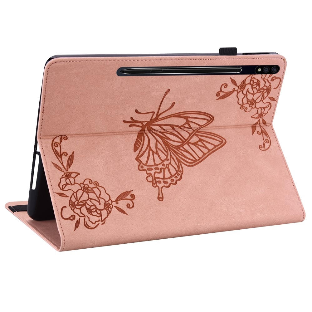 Samsung Galaxy Tab S7 Leather Cover Butterflies Pink