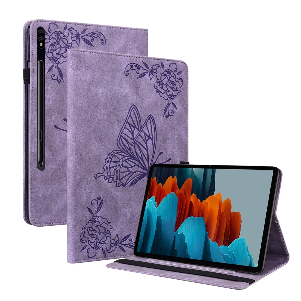 Samsung Galaxy Tab S8 Leather Cover Butterflies Purple