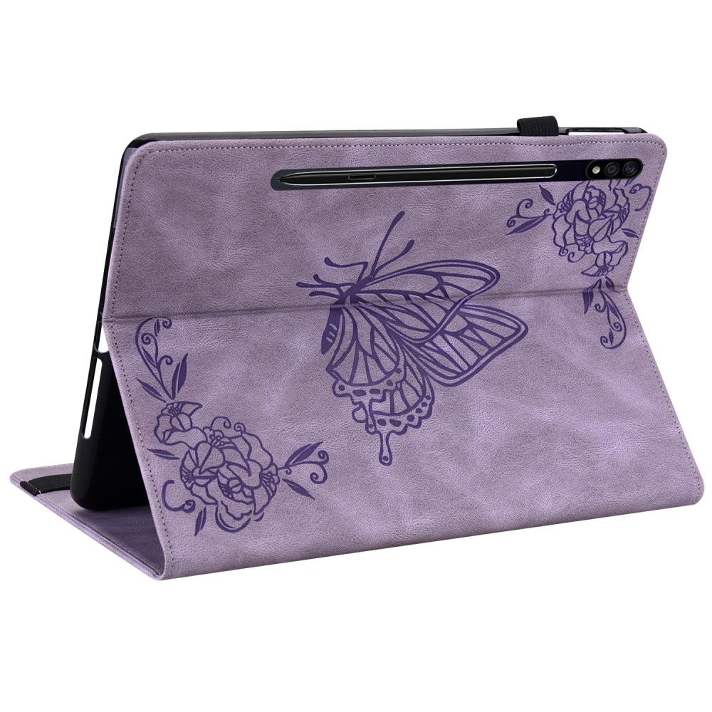 Samsung Galaxy Tab S7 Leather Cover Butterflies Purple