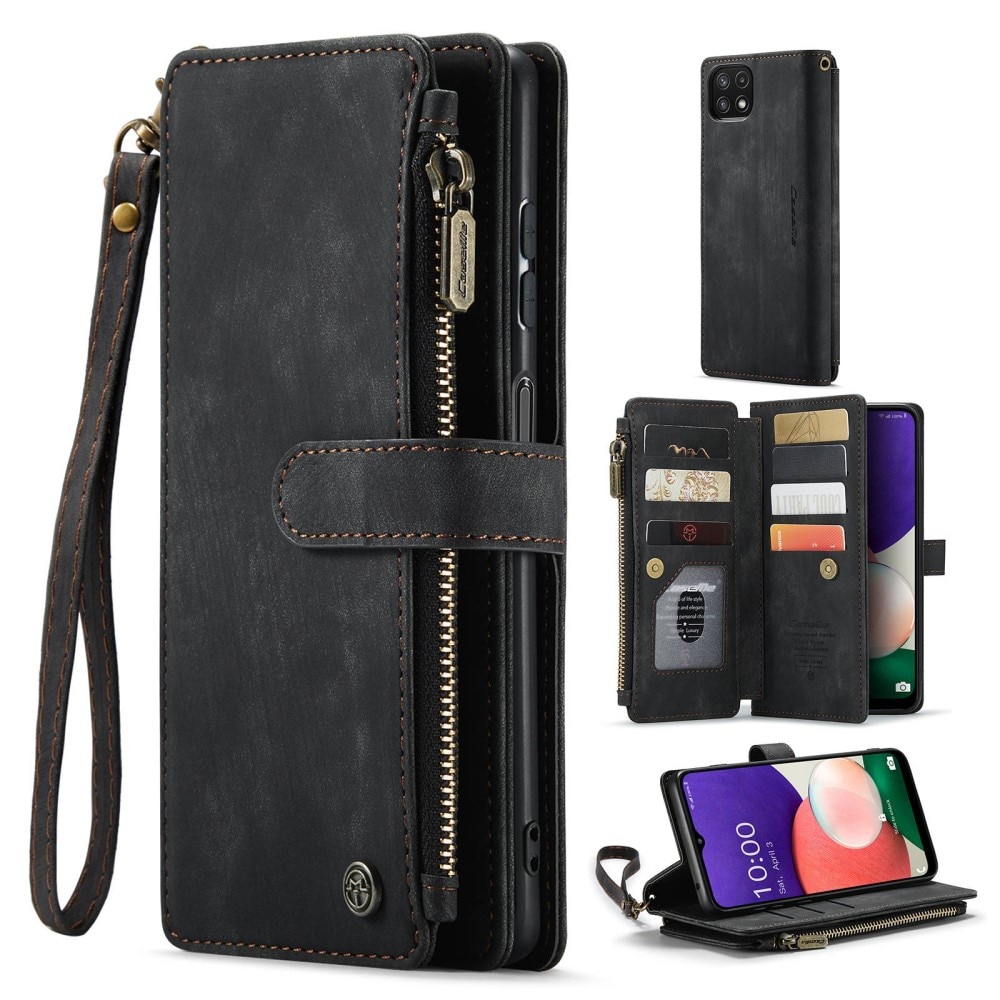 Samsung Galaxy A22 5G Zipper Wallet Book Cover Black