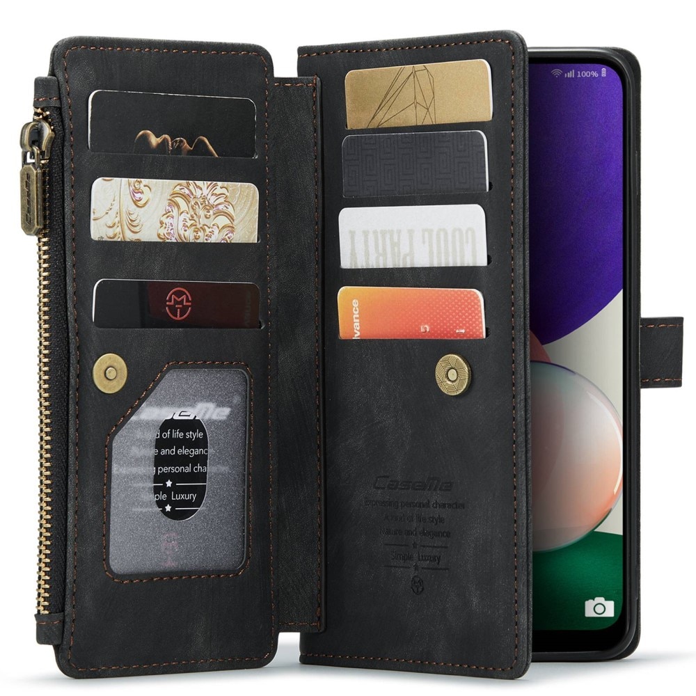Samsung Galaxy A22 5G Zipper Wallet Book Cover Black