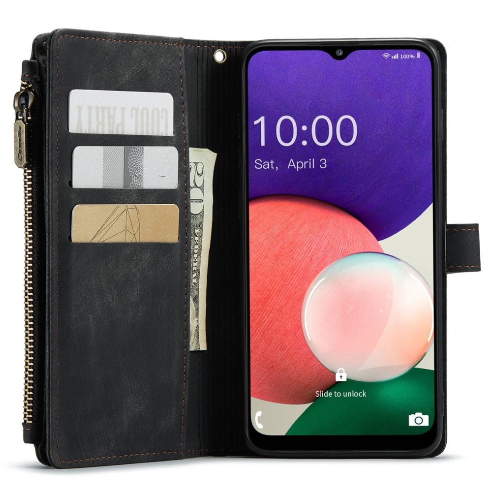 Samsung Galaxy A22 5G Zipper Wallet Book Cover Black