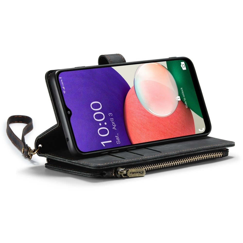 Samsung Galaxy A22 5G Zipper Wallet Book Cover Black