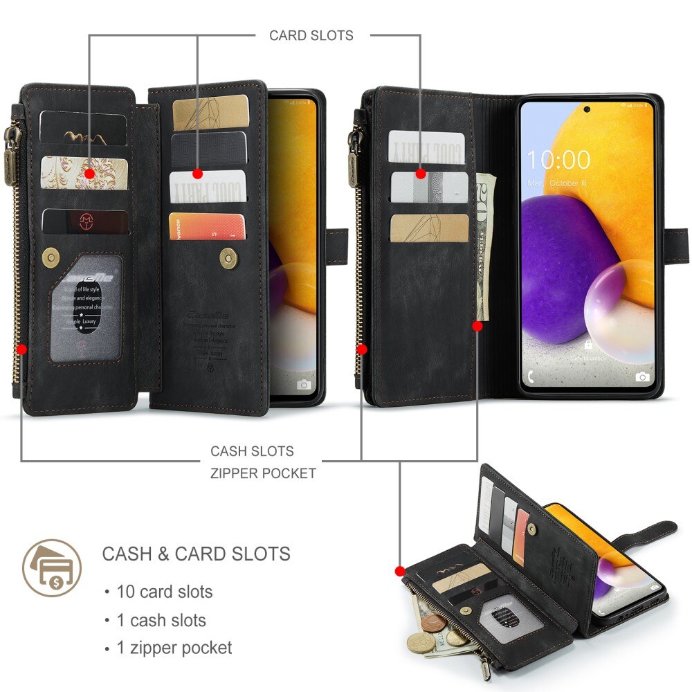 Samsung Galaxy A13 Zipper Wallet Book Cover Black