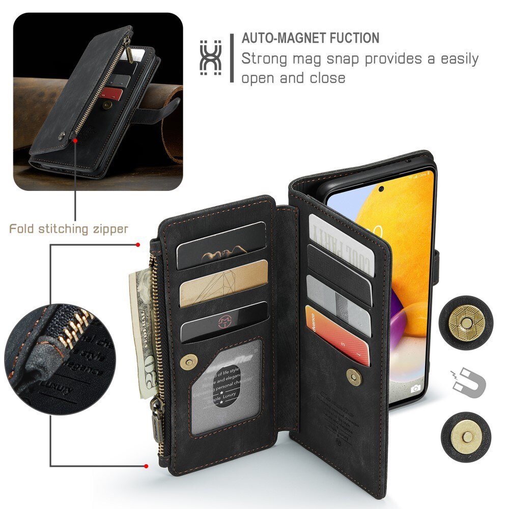 Samsung Galaxy A13 Zipper Wallet Book Cover Black