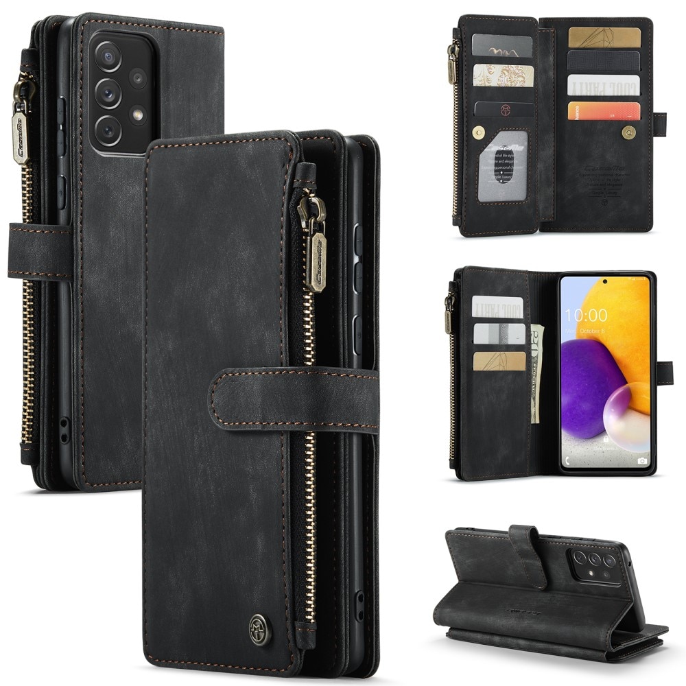 Samsung Galaxy A13 Zipper Wallet Book Cover Black