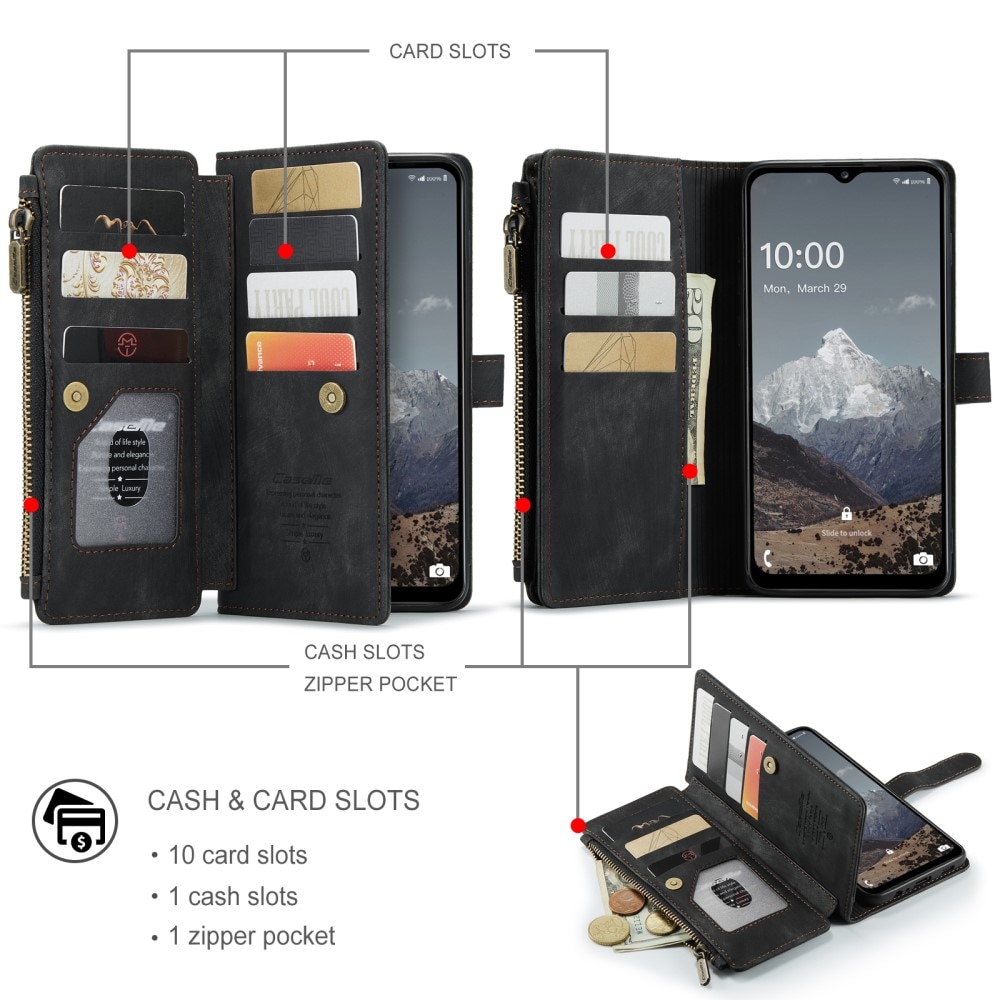 Samsung Galaxy A04s Zipper Wallet Book Cover Black