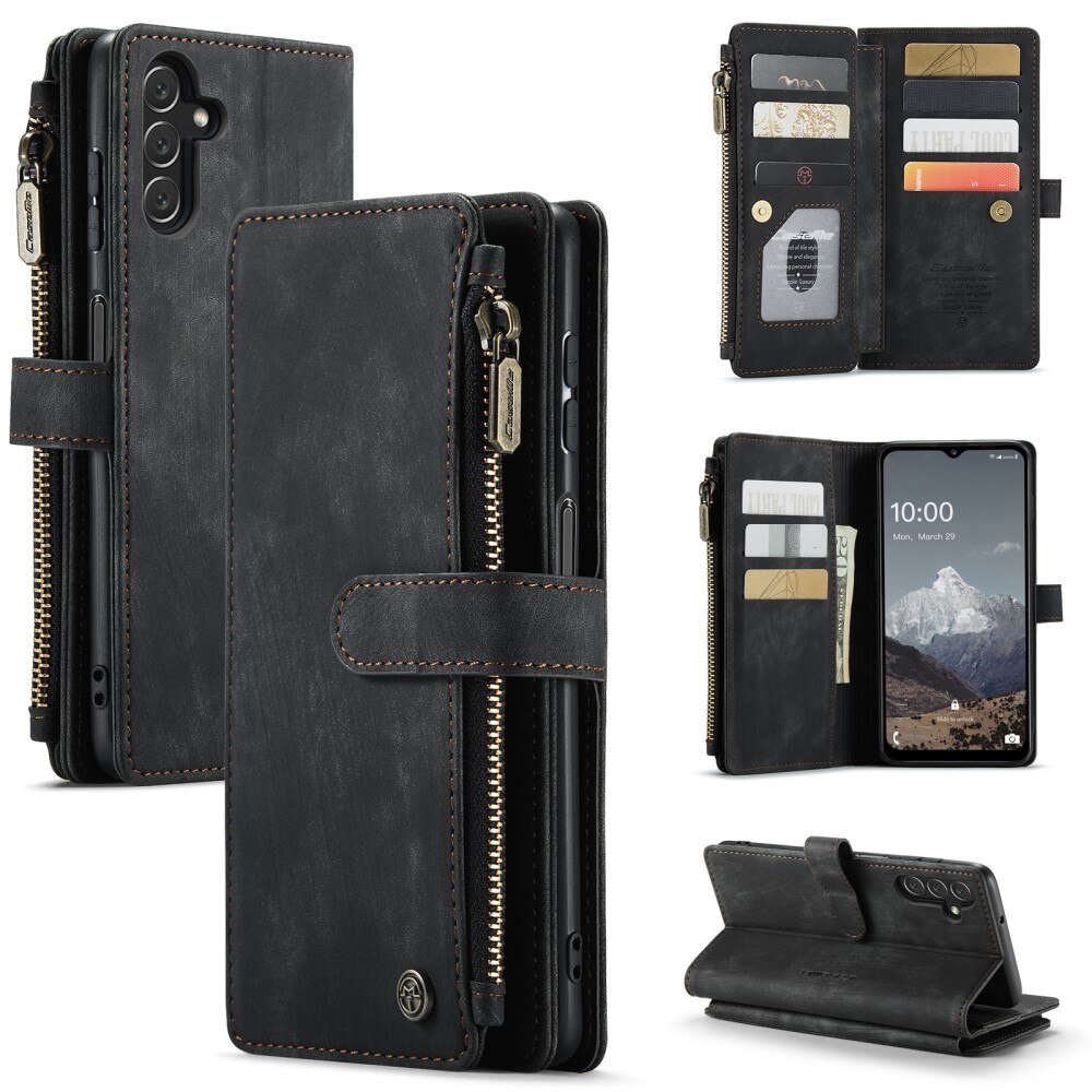 Samsung Galaxy A04s Zipper Wallet Book Cover Black