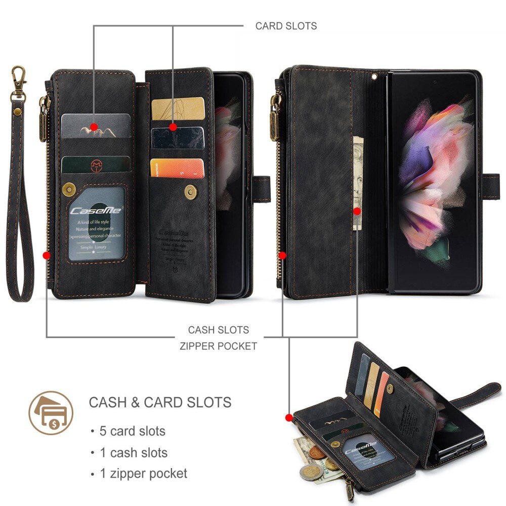 Samsung Galaxy Z Fold 3 Zipper Wallet Book Cover Black